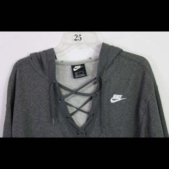 Nike Sportswear Women's Lace Up Hoodie Pullover Sweatshirt Size S Gray. - Picture 3 of 7